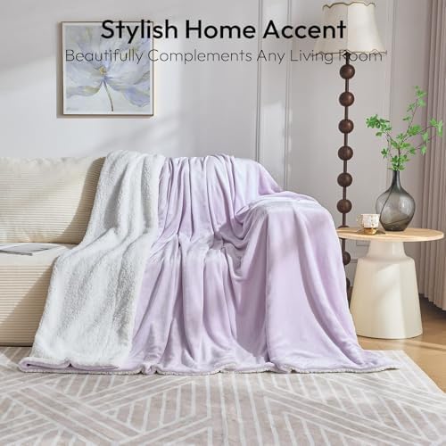NANPIPER Warm Sherpa Blanket for Couch, Soft Fleece for Winter, Fuzzy Plush Throw Gift for Women, Lavender 50x60 Inches - Image 3