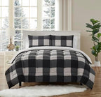 7 Piece Comforter Set Bag Solid Color All Season Soft Down Alternative Blanket & Luxurious Microfiber Bed Sheets, King, Buffalo Plaid Black/Gray by SweetHomeCollection