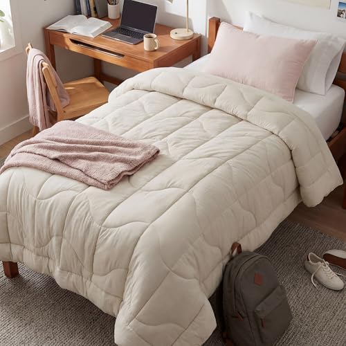Bedsure Twin Comforter - Twin Duvet Insert for All Season, Ultra-Soft Quilted Down Alternative Comforter, Blanket for Bed, Prewashed Duvet Insert with 4 Tabs, Machine Washabl, Cream, 88x68 in by BEDSURE