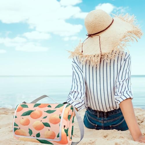 MNSRUU Picnic Blanket Waterproof Foldable, Peach Plants Large Outdoor Picnic Beach Camping Blanket Travel Mat, Shoulder Strap Tote, Rectangle 57x59in - Image 5