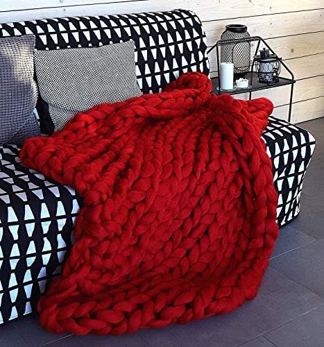 Chunky Knit Throw Blanket Chenille Yarn Soft Cozy Bulky Knitted Blanket for Sofa Bed Chair Large Hand Made Boho Home Decor Burgundy 40x48 - Image 3