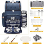 Picnic Backpack for 4, Insulated Cooler Bag with Blanket, Navy Blue - Image 4
