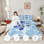 Erosebridal Abstract Blue Flower Queen Comforter Set for Kids Boho Floral Bedding Sets Retro Vintage Aesthetic Quilt for Girls Teens Women Bedroom Modern Minimalist 70S Bedding Comforter Sets - Image 3