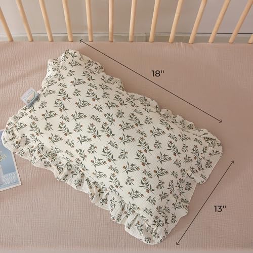 100% Cotton Muslin Toddler Pillowcases 2 Pack，13"x 18" Ultra Soft Breathable Travel Pillow Case Cover, Ruffle Pillow Case for Kids, Boys, Girls, All Season use, Machine Washable - Image 2