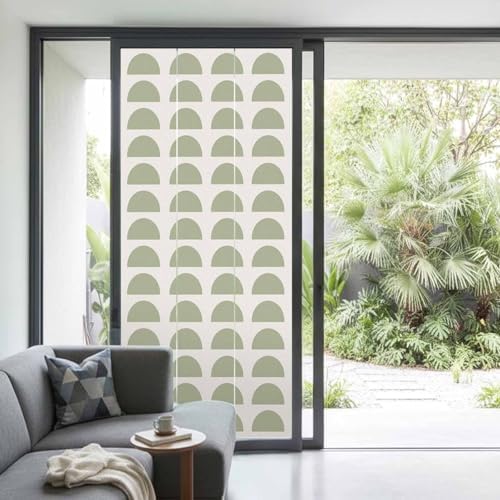 Window Privacy Film Frosted, Sage Green Boho Non-Adhesive Static Cling Window Tint, Middle Century Geometric Abstract Art Insulated Windows Frosted Films for Living Room, 35.4 x 78.7 Inches - Image 2