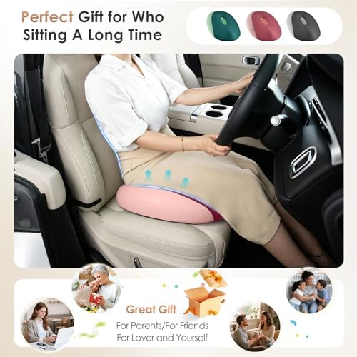 FLORICH Large Car Seat Cushion for Long Sitting, Ergonomic Memory Foam Driving Seat Cushion for Back & Sciatica Pain Relief, Non-Slip Washable Seat Cushion for Car, Driver, Office-Pink - Image 2