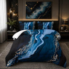 Nttopship Marble Comforter Set King Size Deep Blue Marble Bedding Set Soft Microfiber Minimalist Wind Comforter Sets 3 Pieces with 2 Pillowcases by Nttopship