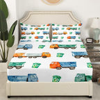 Erosebridal Toddler Bedding Set Garbage Trucks Bed Sheets Vintage Watercolor Garbage and Trash Truck Fitted Sheet Queen for Boys Girls Refuse Classification Trash Vehicles Sheets, No Top Sheet - Image 3