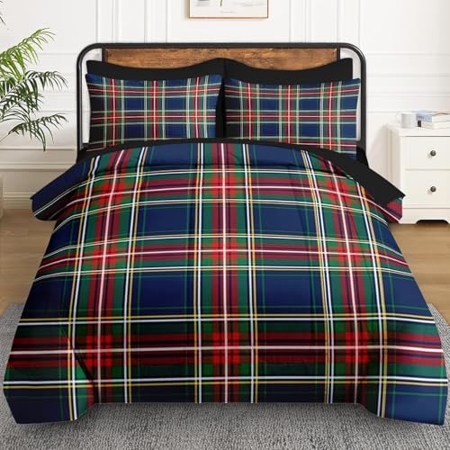 WeCozy King Comforter Set with Sheets, 7 Pieces Plaid Tartan Bedding - Image 2