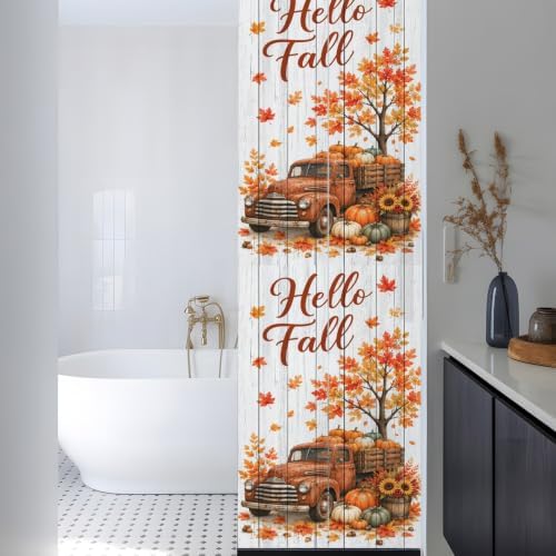 Window Privacy Film Frosted, Thanksgiving Reusable Static Cling Window Tints, Fall Orange Car Pumpkin Maple Wood Grain Heat Control Windows Films for Offices, Balcony, 29.5 x 118 Inches - Image 3