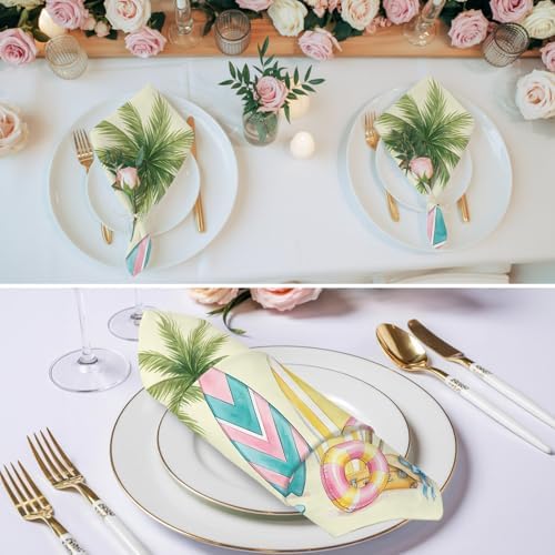 Cloth Napkins Set of 8-20x20 Inches, Summer Surfboard Washable Reusable Table Napkins, Tropical Palm Tree Coastal Swimming Ring Soft & Absortbent Dining Napkin for Party Wedding Hotel Restaurant - Image 3