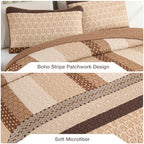 WONGS BEDDING Boho Queen Size Quilt Set, Brown Striped Bedspread - Image 5