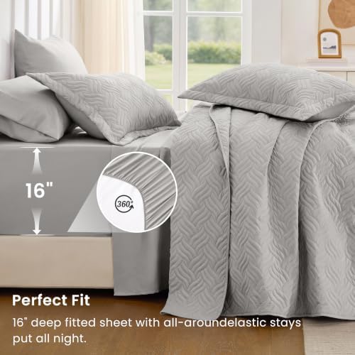 Love's cabin Quilts for Queen Bedspreads, 7 Pieces Bed in a Bag, Light Grey - Image 4