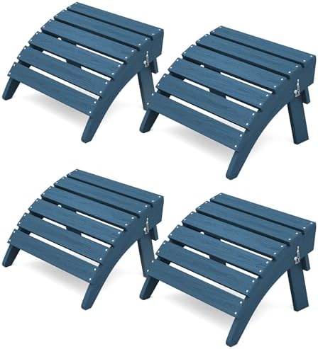 KINGYES Folding Adirondack Ottomans Set of 4 for Adirondack Chair, Navy by KINGYES
