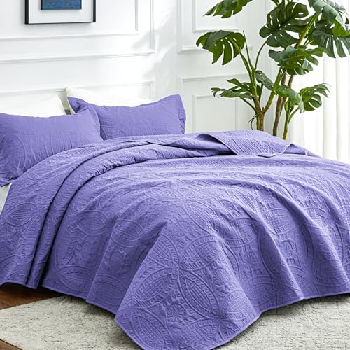 Love's cabin Oversized King Size Quilt Bedding Set Deep Purple Bedspreads - Oversized King Lightweight Bedspread Comforter - Coin Pattern Coverlet for All Season - 3 Pieces (1 Quilt, 2 Pillow Shams) - Image 2