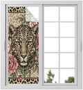 Window Privacy Film Frosted, Leopard Print Static Cling Door Window Covering, Vintage Peony Flower Chic Cheetahs Texture UV Blocking Windows Film for Office, Hotel, Bedroom, 29.5 x 78.7 Inches by Unknown