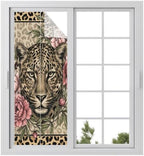 Window Privacy Film Frosted, Leopard Print Static Cling Door Window Covering, Vintage Peony Flower Chic Cheetahs Texture UV Blocking Windows Film for Office, Hotel, Bedroom, 29.5 x 78.7 Inches by Unknown