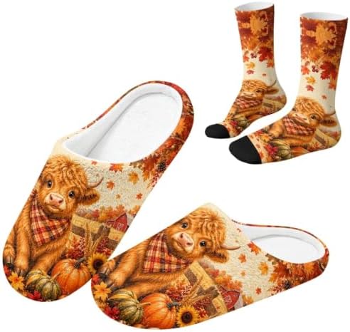 Jeiento Fuzzy Slippers and Sock Set Women's Warm Cozy Memory Foam House Shoes Soft Slip-on Slides by Jeiento