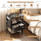 KOMFOTT Nightstand with Charging Station, 24.5" Modern Bedside Table with Fabric Drawer, Open Shelf & Side Pocket, End Table with 2 AC Outlets, USB and Type-C Port for Bedroom (Black,1) - Image 6