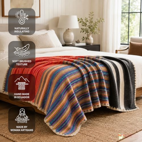 ALPAKITAS Alpaca Wool Blanket – Twin Size, 75 x 38 Inches – Warm & Lightweight – Couch, Bed, or Outdoor Blanket – Orange & Blue - Image 4