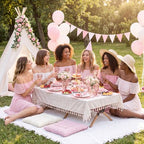 Pink Picnic Kit Folding Table Extra Large Outdoor Boho Blanket Table Runner Napkins Floor Pillow Cushions Napkin Ring Boho Picnic Decoration for Camp Wedding Wedding Birthday - Image 6