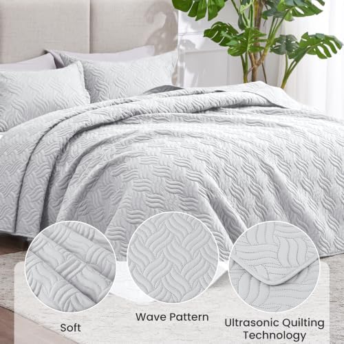 Love's cabin California King Quilt, Soft Bedspread Comforter, Light Grey - Image 4