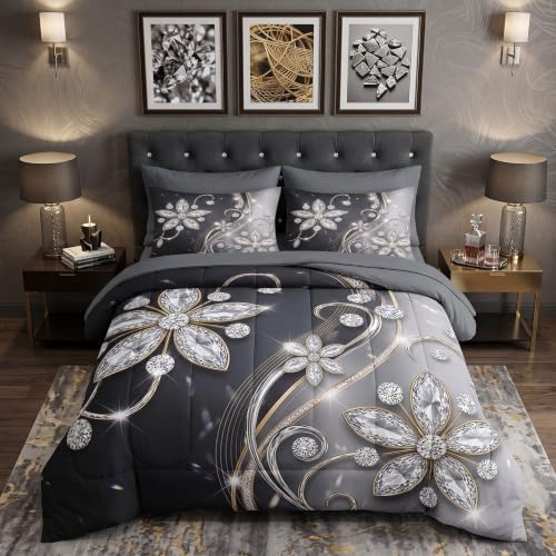 WeCozy Queen Comforter Set with Sheets, 7 Pieces Diamond Crystal Bedding by WeCozyHomeDecor