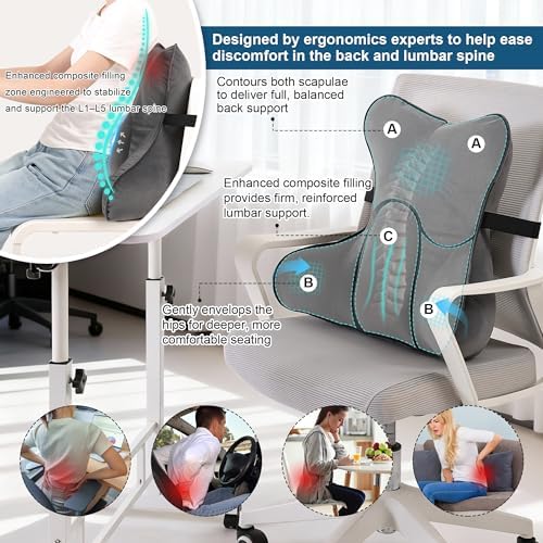 Lumbar Support Pillow (Pat. Pend) for Office Chair, Couch, Recliner & Car Seat, Ergonomic Back Support for Lower Back Comfort, with Adjustable Strap to Stay in Place, Steel Gray - Image 4