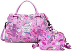 Travel Duffle Bag Weekender Overnight Bag Gym Tote with Dry and Wet Separated Pocket for Women Girls Shoulder Workout Duffel Bag Water Resistant, Pink Unicorn Set by NWLR