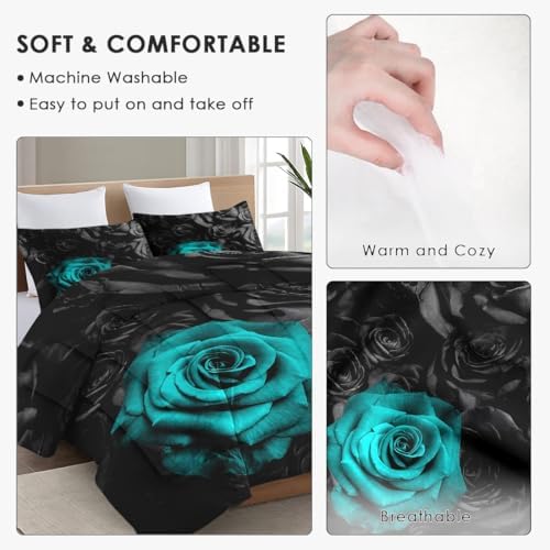 WeCozy Twin Comforter Set, 2 Pieces Floral Rose Bedding, All Season - Image 5