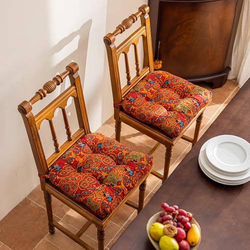 vctops 2 Pack Boho Geometric Chair Cushions with Ties U-Shaped Soft Cozy Cotton Linen Chair Pads Non Slip Seat Cushions for Indoor Dining Room and Kitchen Chairs (Orange,16"x16") by vctops