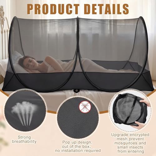 1 Pcs Mosquito Netting for Camping Bed 78 * 39 * 28 Inch, Black - Image 3