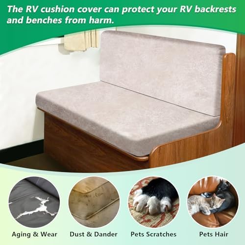 molasofa Leather Like RV Dinette Cushion Covers, RV Booth Seat Cover Stretchable Camper Cushion Couch Covers Washable Slipcovers for Camper Car Bench (2 Bench Cover & 2 Backrest Cover, Beige-New-02) - Image 4