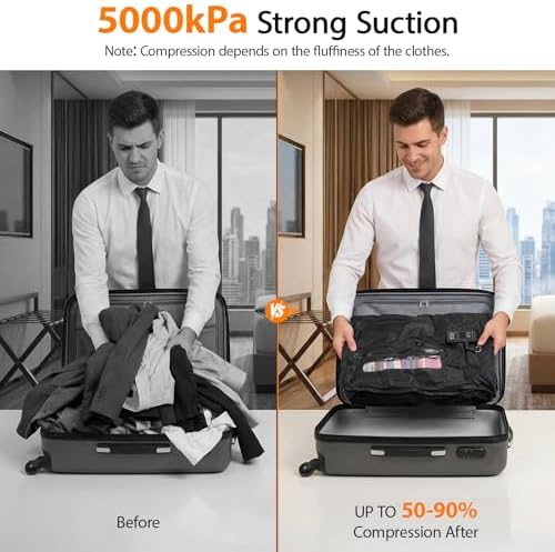 KXB Travel Vacuum Seal Bags with One-Button Suction, 34L Compression Packing Cubes for Carry-On Suitcase & Travel Backpack, Reusable IP67 Waterproof Vacuum Storage Kit for Luggage - Image 7