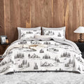 Wake In Cloud - Rustic Quilt Set, Cabin Forest Woodland Camping Theme with Lodge Mountain Print, Reversible Lightweight Bedspread Coverlet, 3 Pieces, Grey White, Queen/Full Size by WakeInCloud
