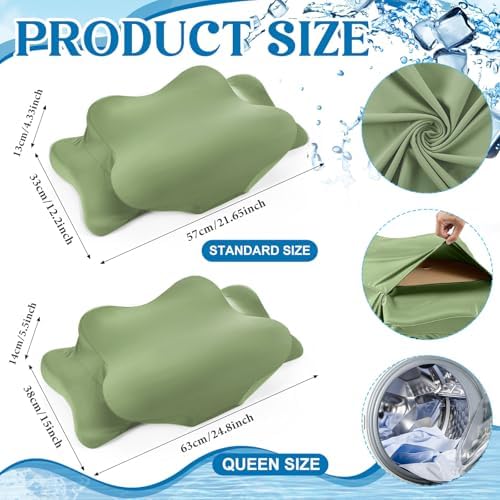 Hahafelt 2 Pcs Cooling Cervical Neck Pillowcase with Envelope Closure (Only Pillowcase) Ergonomic Pillow Case Smooth Soft Cool Case for Side Back Stomach Sleepers (Sage Green,Queen Size) - Image 2