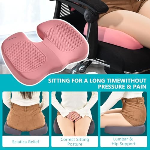 FLORICH Car Seat Cushion and Back Support for Office Chair Memory Foam Chair Cushions Pressure Relief Seat Pads with Gel Massage Point Lumbar Support Relief Sciatica & Tailbone (Pink) - Image 6