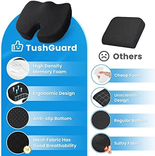 TushGuard Seat Cushion - Cushion for Office Chair, Car Seat, Airplane, Bleacher - Sciatica & Coccyx Pain Relief Desk Chair Cushion for Long Sitting Office Workers, Car Drivers(Black, XX-Large) - Image 6