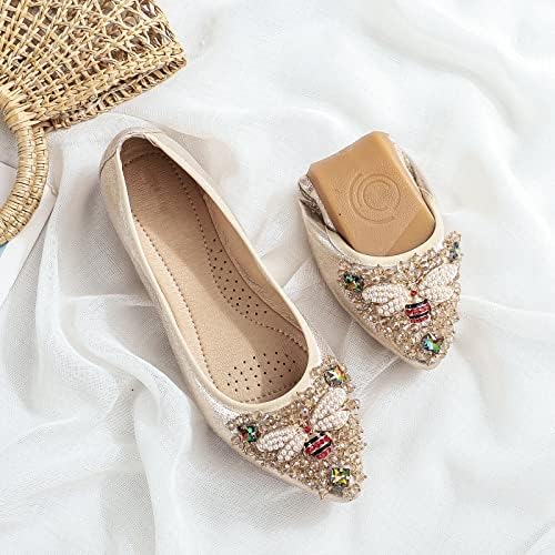 KUNWFNIX Women Ballet Flats Rhinestone Wedding Ballerina Shoes Foldable Sparkly Comfort Slip on Flat Shoes - Image 3