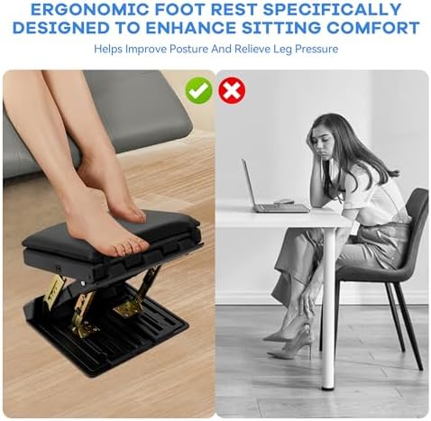 Foot Rest for Under Desk at Work, Height Adjustable Angle Ergonomic Foldable Footrest for Office, Gaming,Computer, Removable Pad Desk Foot Stool with Massage Beads - Image 4