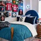 Twin XL Size Reversible Comforter Teal White, Boy Dorm All Season Bedding by SewardParkhome