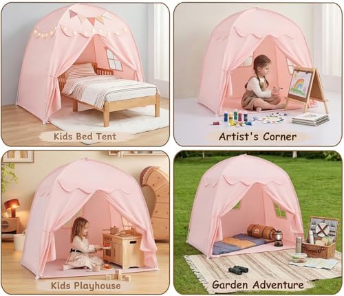 Akiky Large Teepee Tent for Kids with Lights Portable Bed Canopy Tent Foldable Teepee Canopy Playhouse Inside Canopy Bed for Playroom(Pink) - Image 6