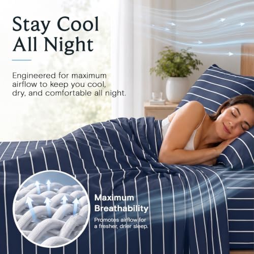 Queen Size Striped Sheets, Deep Pocket Soft & Cooling Bed Sheet Set, 4PC - Image 3