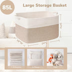 Goodpick 85L Large Woven Rope Blanket Basket, White & Light Brown - Image 3