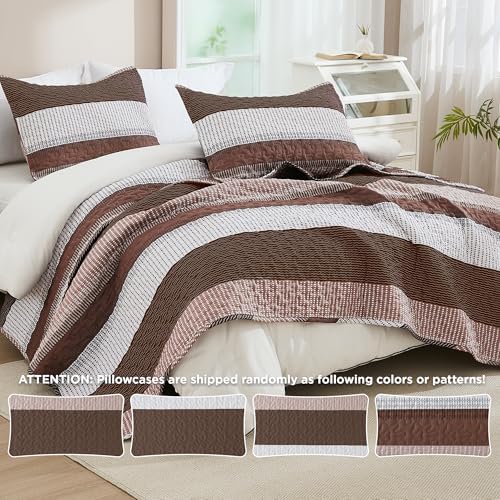 Andency King Size Quilt Set Brown, 3 Pcs Bedspreads & Coverlets - Image 4