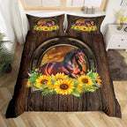 Horse Printed Bedding Set,Horseshoe Print Duvet Cover for Kids Teens Girls,Horseshoe Print Comforter Cover Decorative Room,Rustic Farmhouse Quilt Cover with 2 Pillowcases,King Size(No Comforter) - Image 4