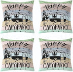 Feelyou Happy Camping Throw Pillow Covers 20"x20" Set of 4 Gifts for RV Owners Camper Decorative Pillow Case Rustic Farmhouse Style Cushion Case RV Decor Outdoor Pillows Covers for Travel Trailers - Image 6