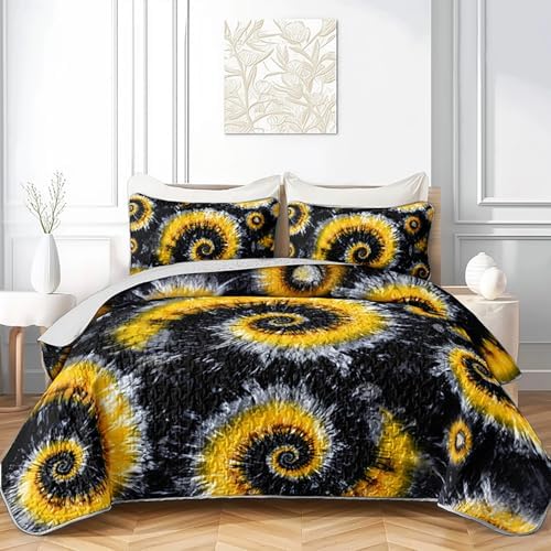HOSIMA Tie Dye Spiral Abstract Hippie Boho Quilt Full with 2 Pillowcases. by HOSIMA
