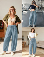 TARSE Women’s Barrel Sweatpants Elastic Waist Wide Leg Pants with Pockets - Image 4