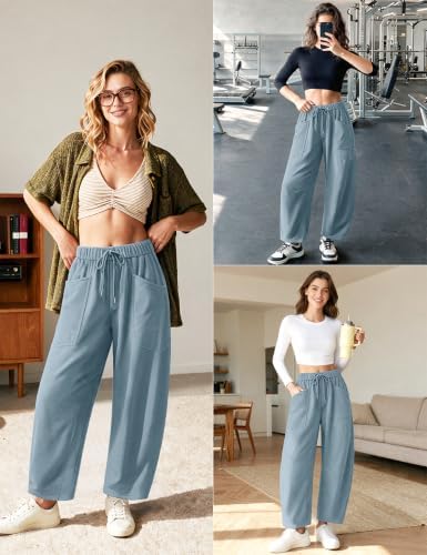 TARSE Women’s Barrel Sweatpants Elastic Waist Wide Leg Pants with Pockets - Image 4